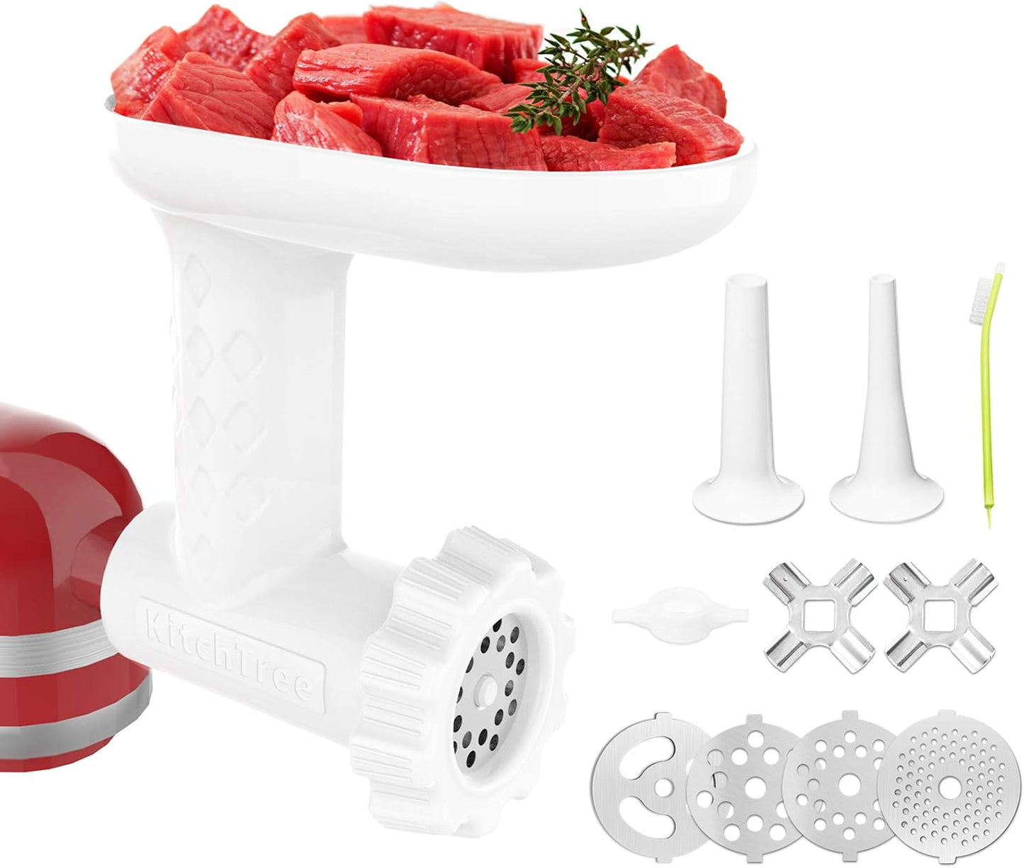 Food Grinder Attachment for KitchenAid Stand Mixers Includes 2 Sausage Filler Tubers, 4 Grinding Plates, Meat Grinder Attachment for kitchenAid, White …