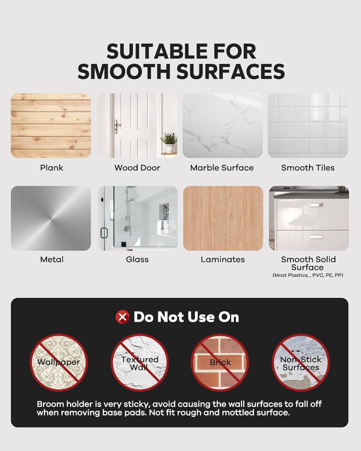 Broom Holder Wall Mount (Black 4 Count), Broom Holder, Broom and Mop Organizer Wall Hanging, Mop and Broom Holder Wall Mount, Broom Organizer Wall Mount for Home, Kitchen, Garage Storage