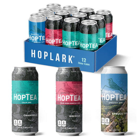 HOPLARK Sparkling HopTea – The Relax Pack – Calming Botanical Sparkling Tea Sampler with Chamomile, Hibiscus and Spruce Tips – Zero Calorie – Unsweetened – 12 Pack 16oz Cans