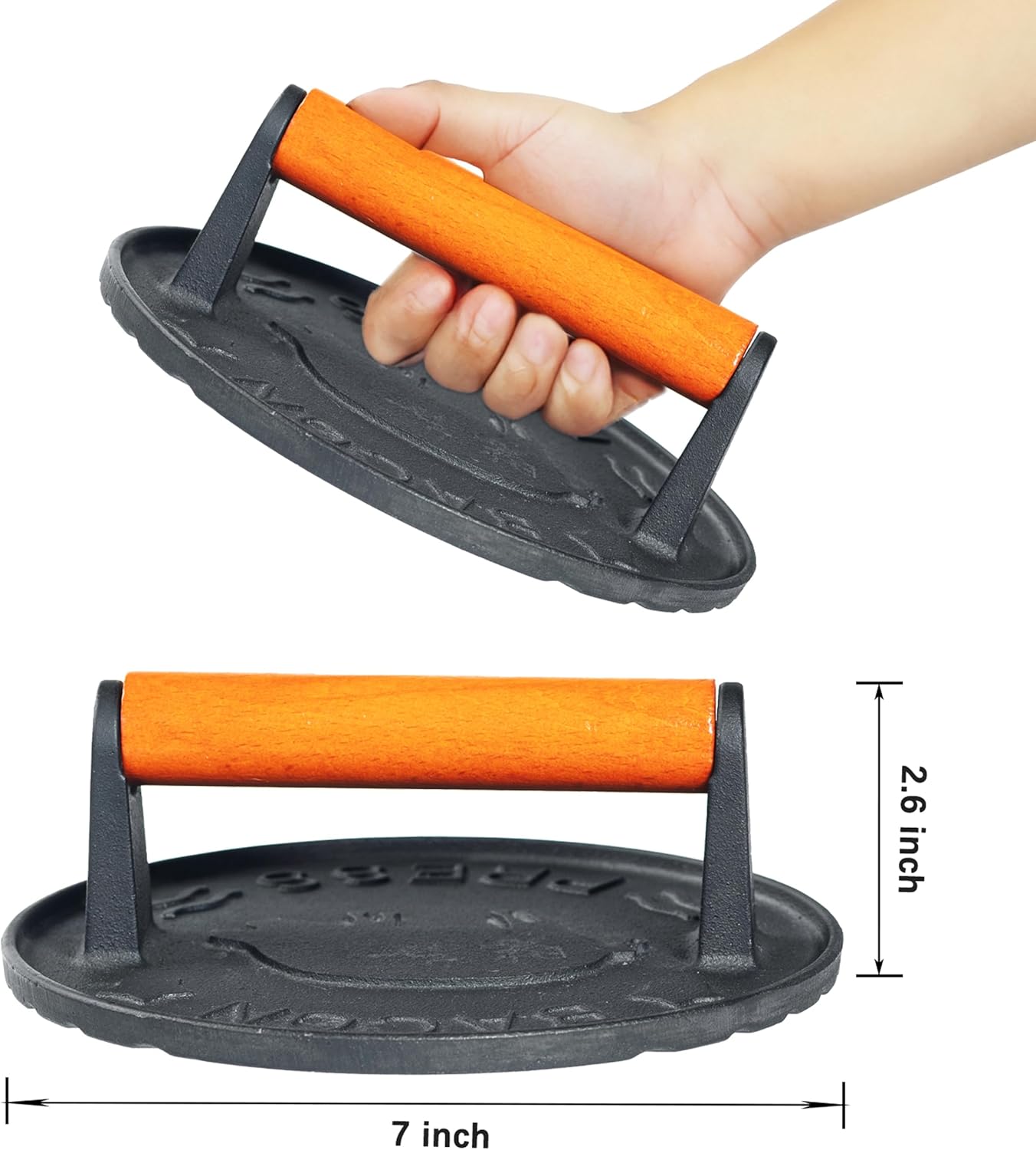 vivicreate 7 inch Burger Smasher,Patty Smasher,Hamburger Smasher Press,Griddle Press, Bacon Press, Grill Press, Burger Press,Meat Press, cast Iron Grill Press, Barbecue Press, with Wooden Handle