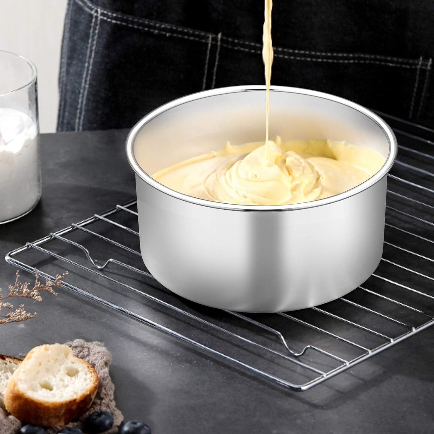 TeamFar 6 Inch Cake Pan Set of 3, 6” x 3” Round Cake Pan Deep Tier Baking Tins Stainless Steel, For Birthday Wedding Party, Healthy & Toxic Free, Deep & Straight Size, Oven & Dishwasher Safe