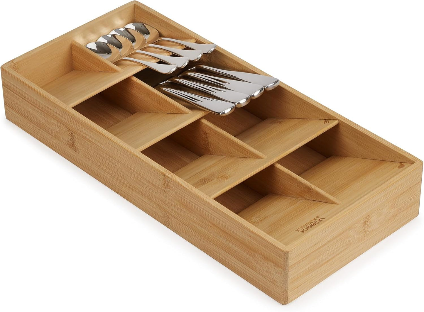 Joseph Joseph Drawer Store Large Compact Flatware, Silverware, Cutlery Drawer Organizer, 8 compartments, Holds 48 Pieces, Bamboo