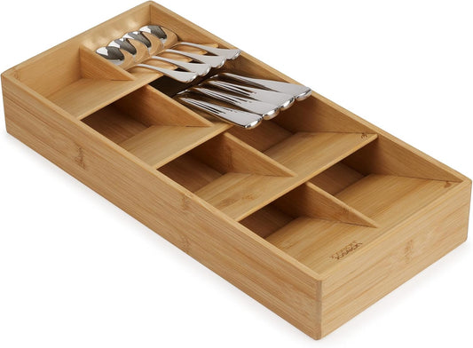 Joseph Joseph Drawer Store Large Compact Flatware, Silverware, Cutlery Drawer Organizer, 8 compartments, Holds 48 Pieces, Bamboo