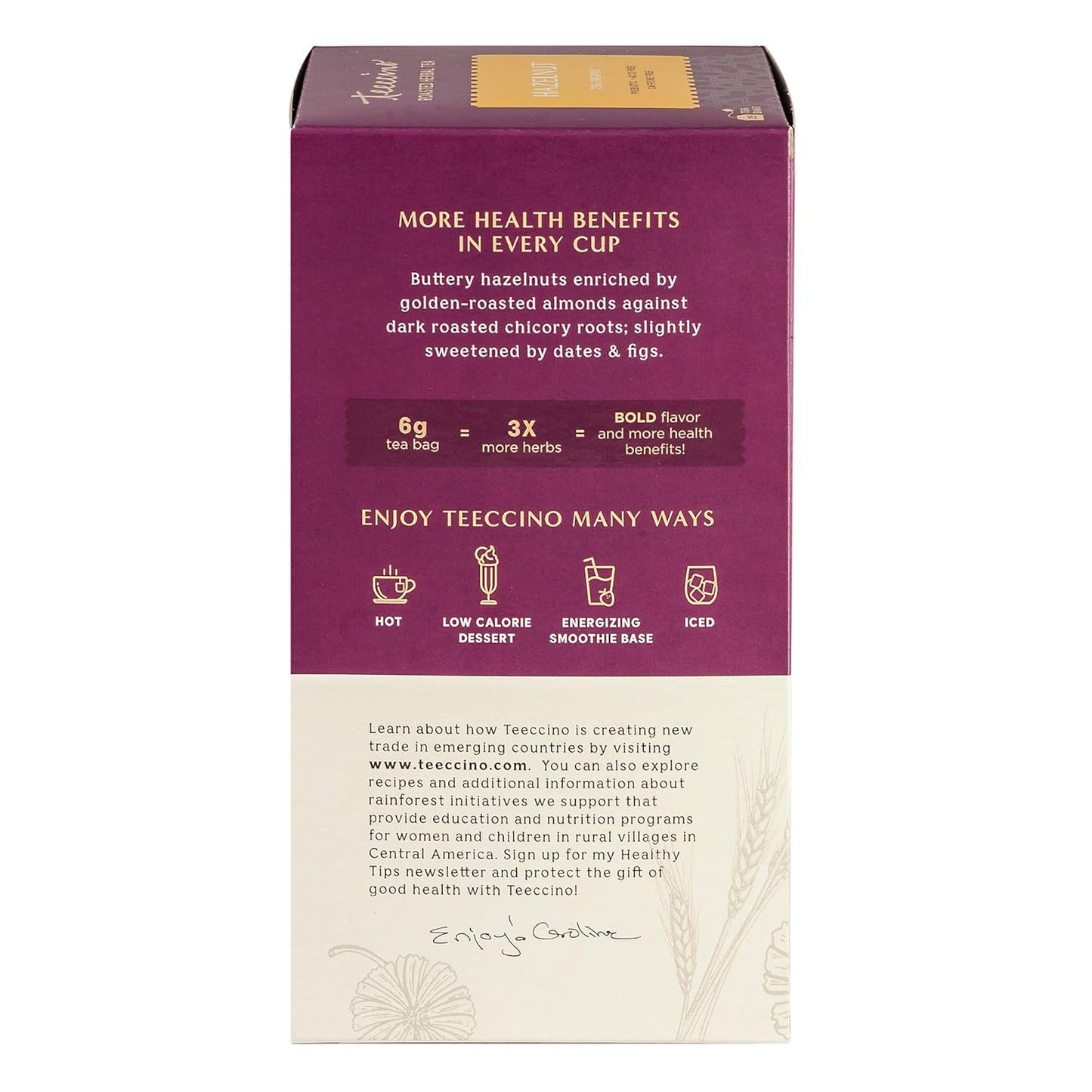 Teeccino Hazelnut Herbal Tea - 25 Tea Bags - Rich & Roasted Herbal Tea That’s Caffeine Free & Prebiotic for Natural Energy,