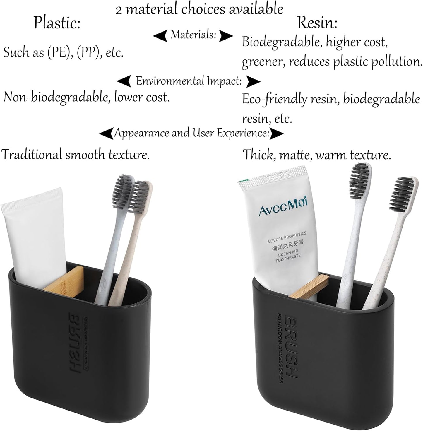 rejomiik Toothbrush Holders Resin Bamboo Tooth Brushing Holder for Bathroom Countertop, Tooth Brush Storage Organizer Stand for Holds Toiletries and Beauty Accessories, Toothpaste, Razor, Matte Black