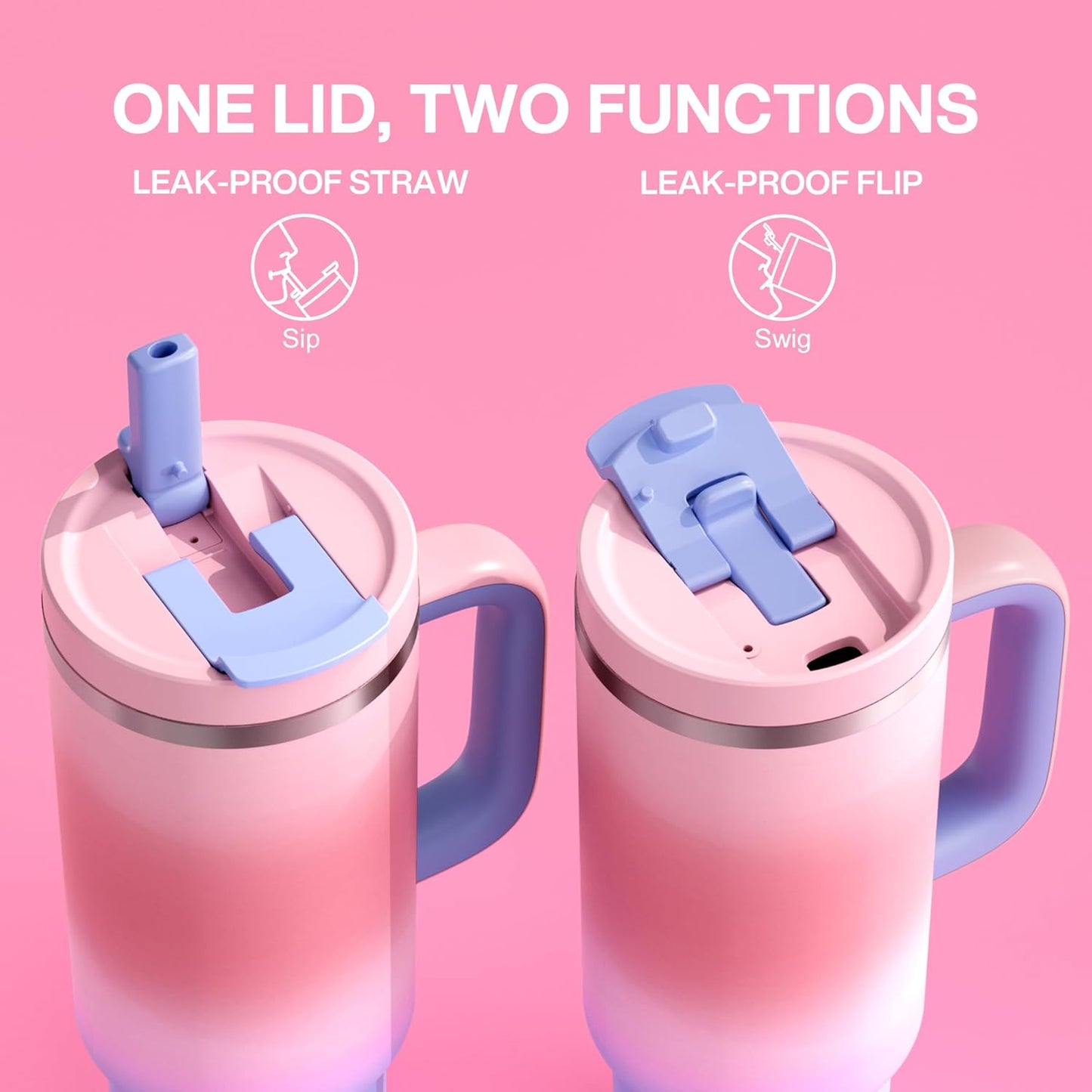 40 oz Tumbler with Handle and Straw: Stainless Steel Insulated Tumbler Keeps Cold for 24 Hours, Leakproof Travel Cup Fits in Cup Holder and BPA-Free, Evening Glow