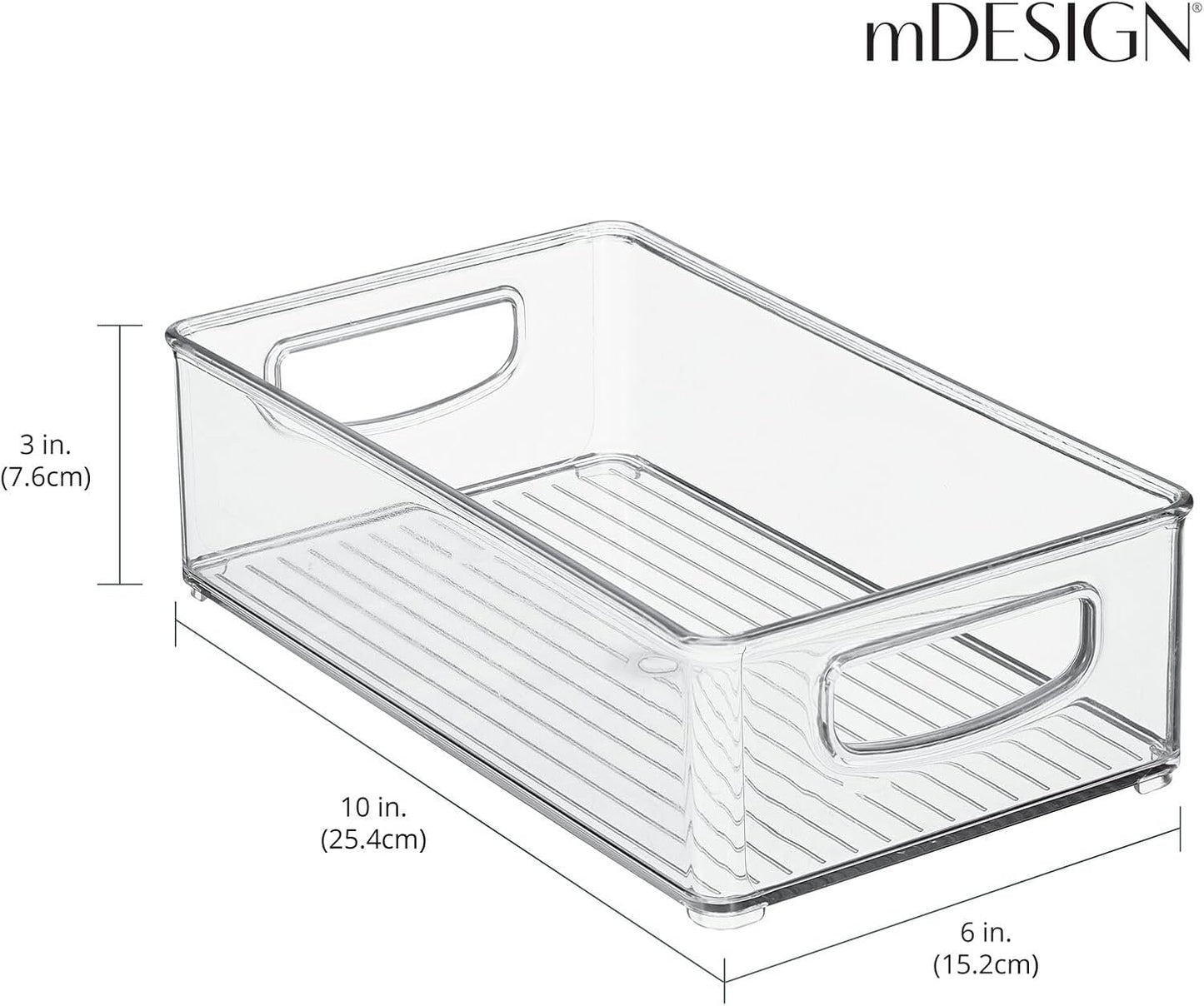 mDesign Small Plastic Office Storage Container Bins w/Handles for Organization in Filing Cabinet, Closet Shelf, Desk Drawers, Organizer for Notes, Pens, Pencils - Ligne Collection, 2 Pack - Clear