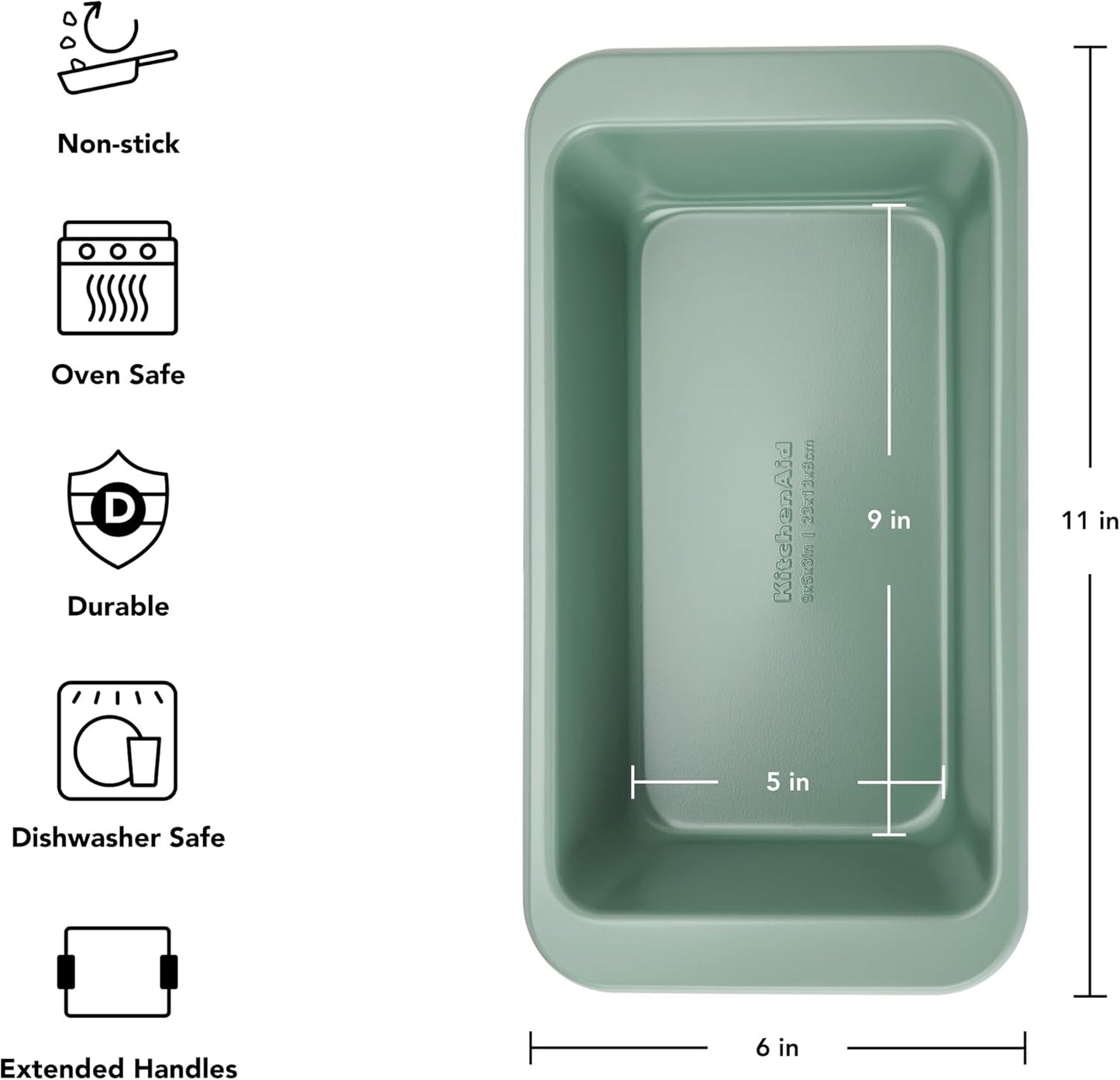 KitchenAid Nonstick Swiss Engineered Aluminized Steel Loaf Pan, Dishwasher Safe, 9 x 5 Inch, Cardamom