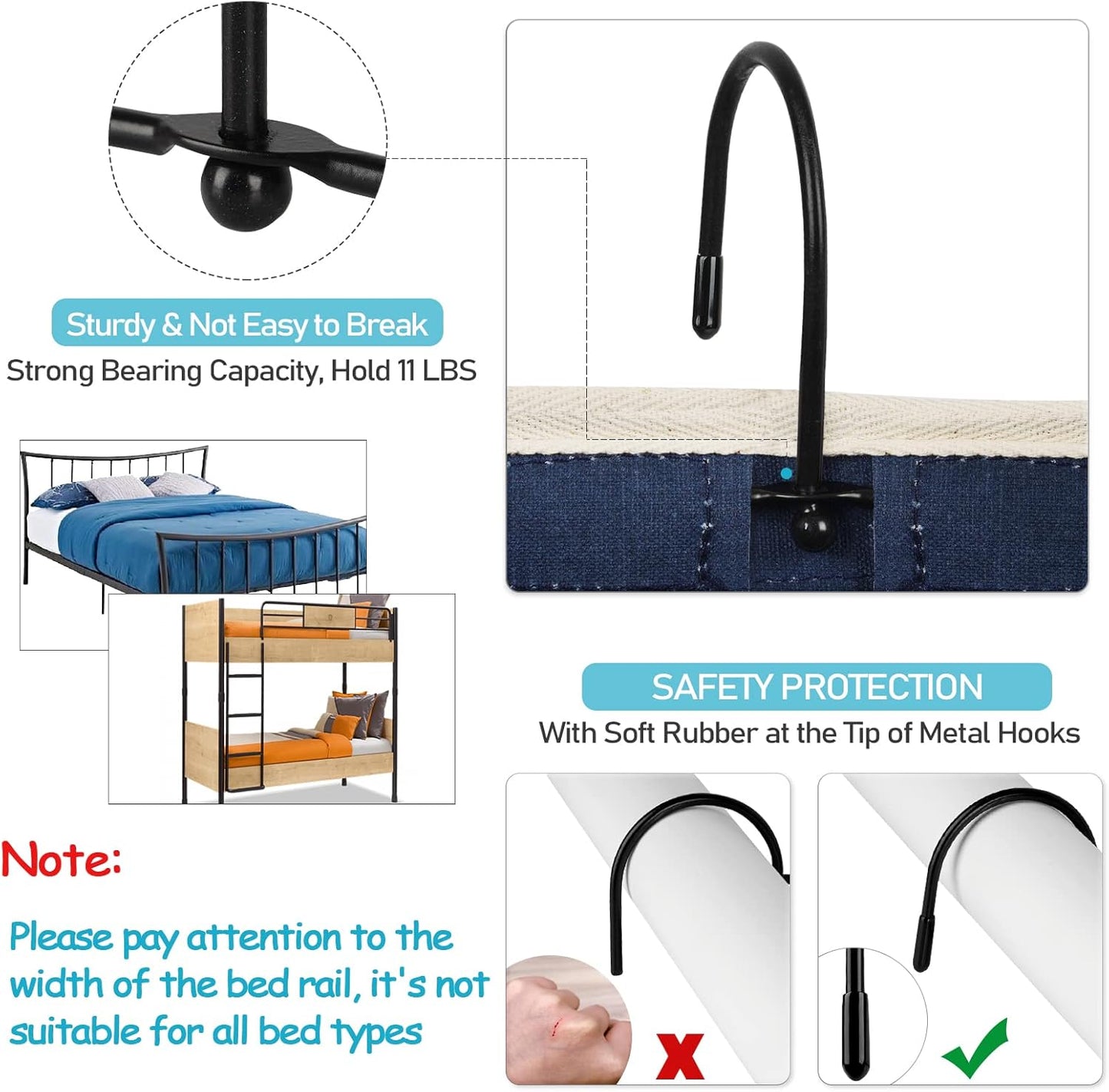 Loghot Bedside Caddy/Bedside Storage Bag Hanging Organizer for Bunk and Hospital Beds,Dorm Rooms Bed Rails,Can be Placed Glasses,Books,Mobile Phones,Keys (2pc Navy Blue)