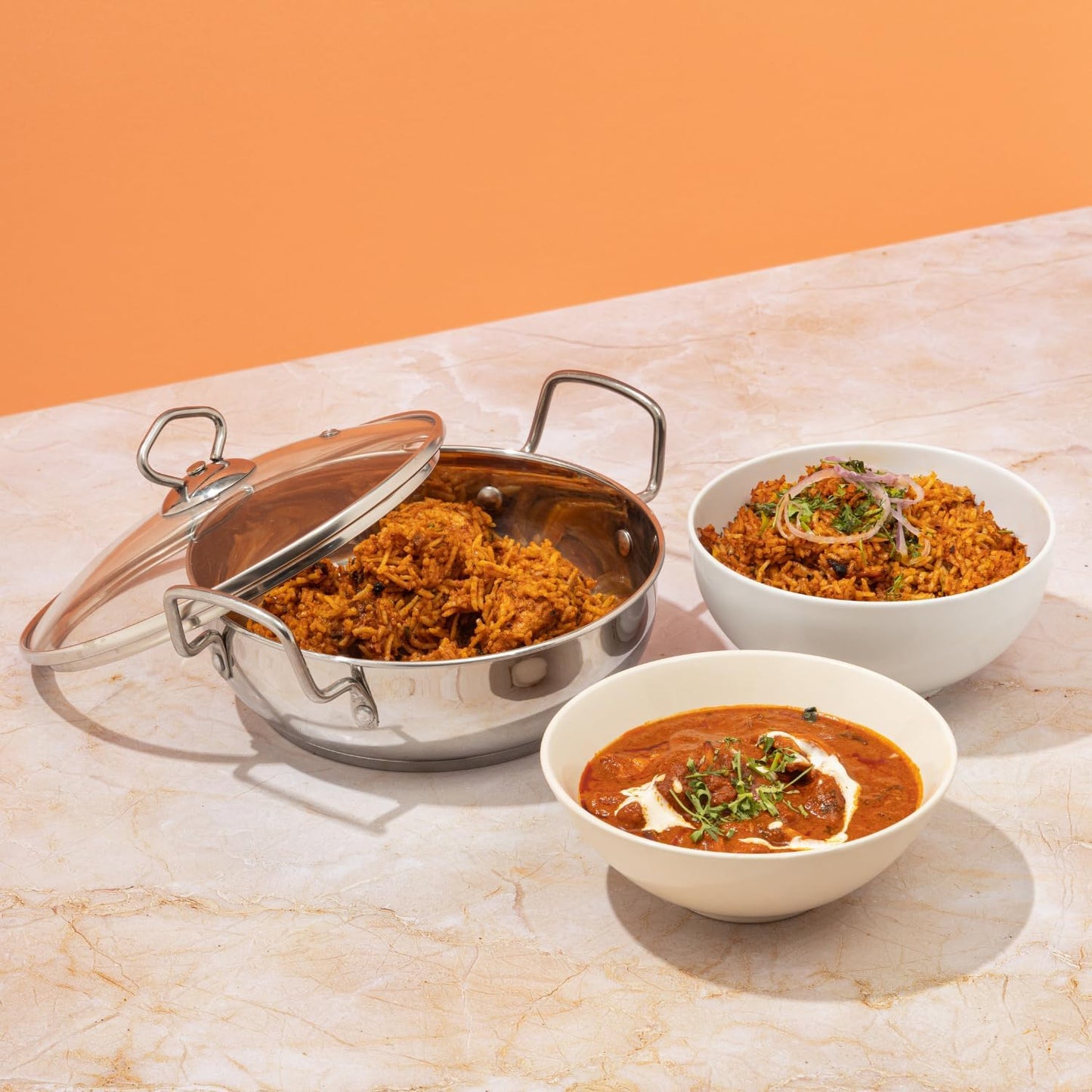 Vinod Stainless Steel Kadai with Glass Lid Extra Thick SAS Heavy Base Kadai for Cooking Induction and Gas Compatible 125 oz 10.14 in 2-Year Silver