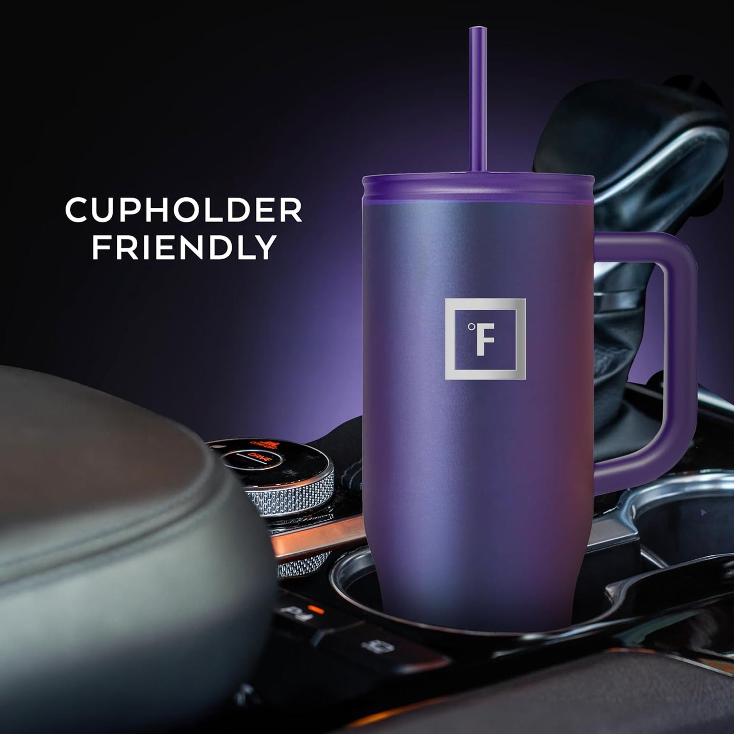 IRON °FLASK Co-Pilot 40 oz Insulated Tumbler with Straw & Flip Cap Lids - Cup Holder Bottle for Hot or Cold Drink - Leak-Proof, Double Walled - Water, Coffee Portable Travel Mug - Dark Pine