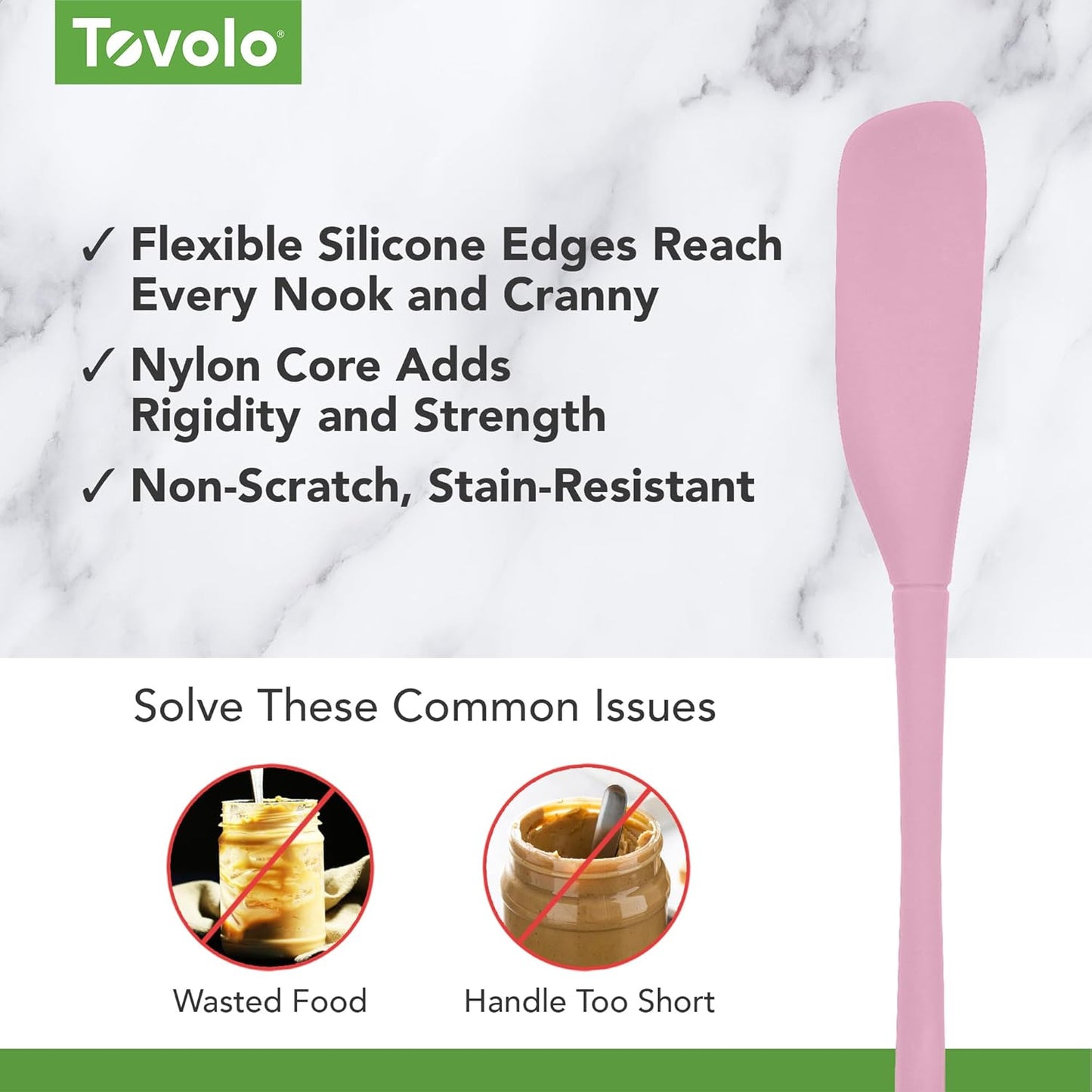 Tovolo Flex-Core Silicone Spatula Jar Scraper - Long-Handled Rubber Spatula with Angled Head for Scooping & Scraping - Heat-Resistant Spatulas for Kitchen Use, Dishwasher Safe & BPA-Free