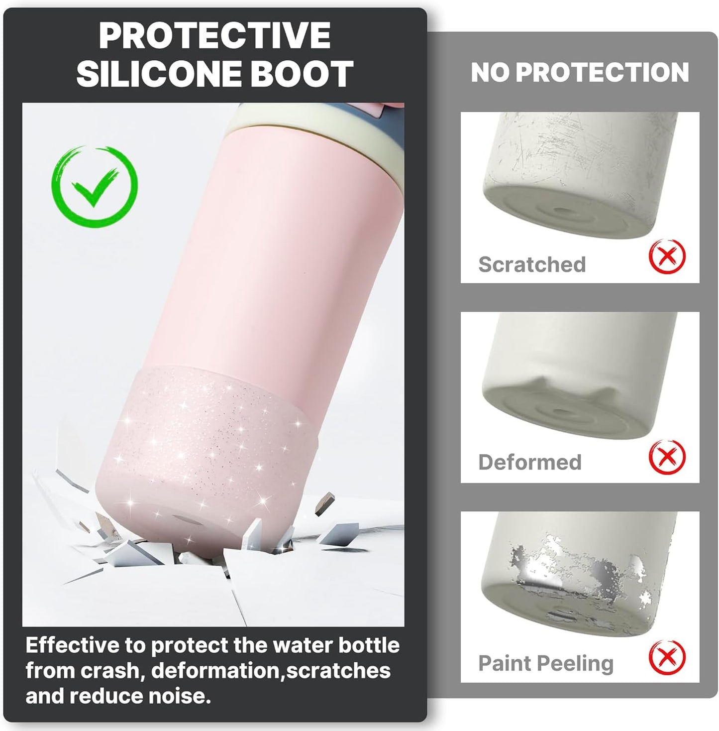 Silicone Boot for Owala 14/16 oz Water Bottle, Anti-Slip Protective Sleeve for Owala 12 oz Kids Tumbler, Boot Bottom Base fit Flip 14 oz Insulated Stainless-Steel Water Bottle (Glitter White)