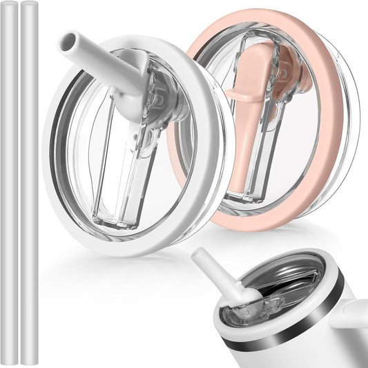 40oz Flip Straw Leak Proof Lid for Stanley H2.0 Quencher,2 Pack Tumbler Lid Replacement Spill Proof Straw Cover for Stanley Cup Accessories ProTour (White,Light Nectarine)