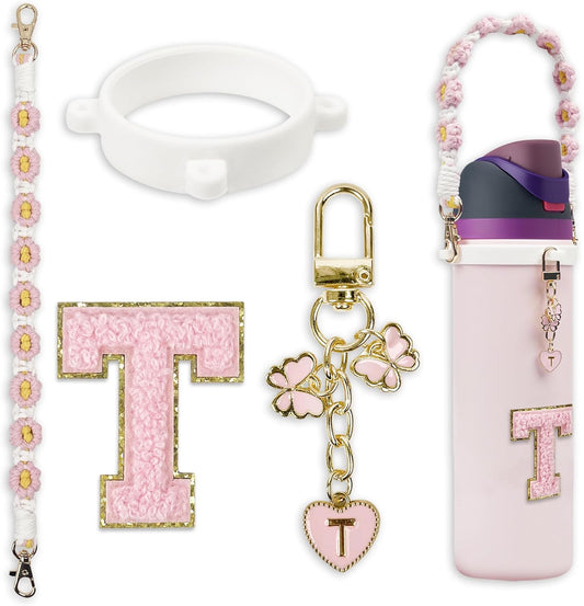 Cute Letter Charm Set Compatible with Owala Water Bottle 24 oz, 32 oz, 40 oz, Owala Kids, Owala Coffee Tumbler, Owala FreeSip – Includes Handle Strap, for Owala Accessories & Stanley Cup Accessories