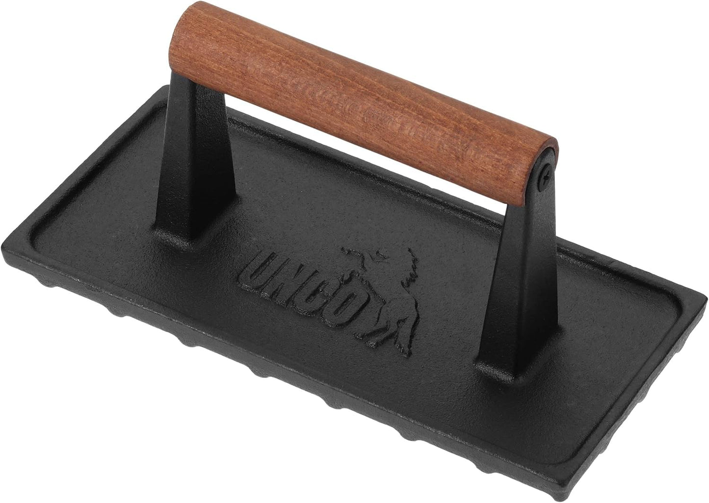 UNCO- Cast Iron Grill Press, 8.5 x 4.1 Inch, 2.6 lbs, Burger Press for Griddle, Sandwich Press, Bacon Press for Griddle, Griddle Press, Meat Press Cast Iron, Hamburger Press for Griddle