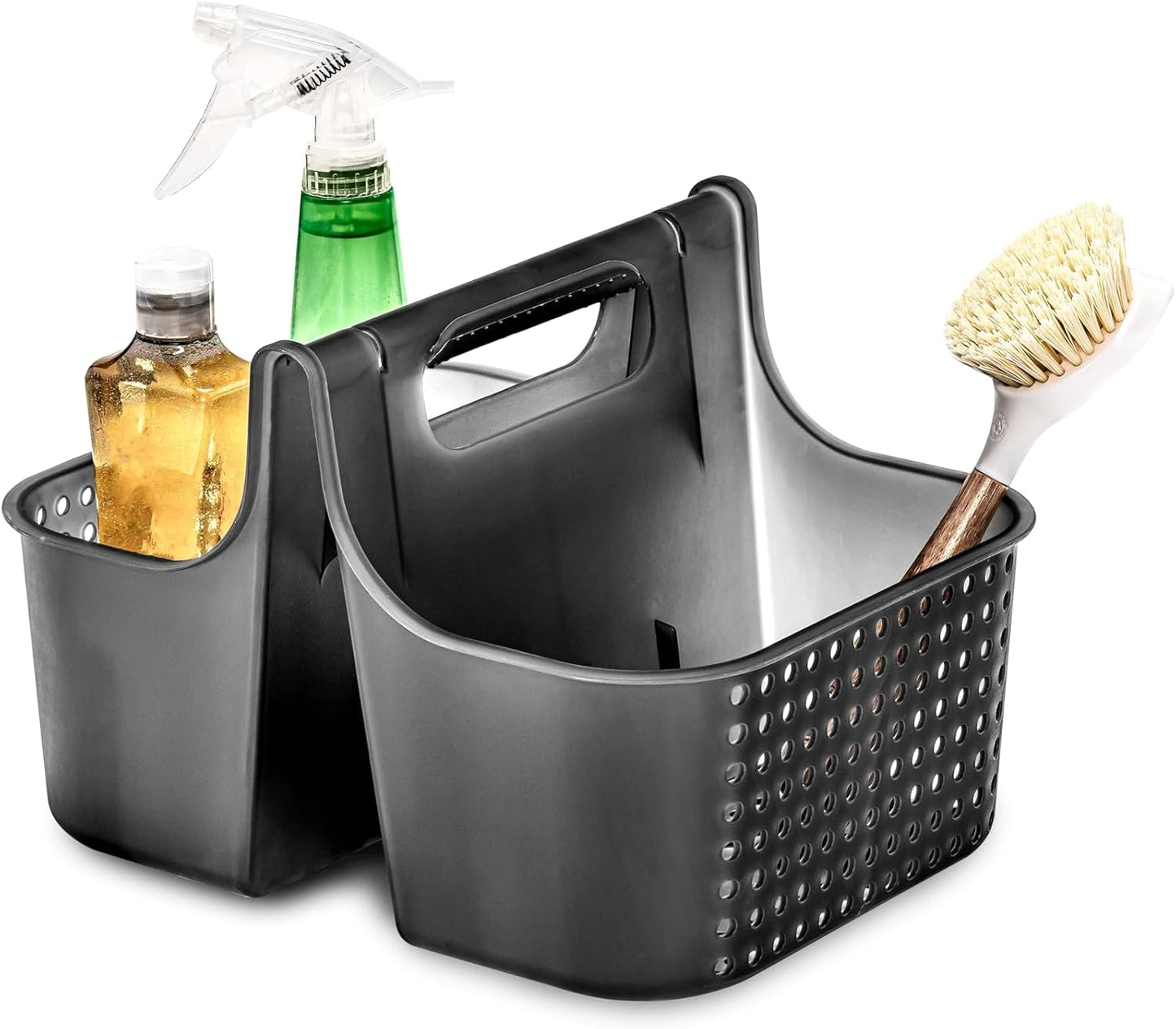 madesmart 2-Compartment Soft Grip Shower Tote for Bathroom Organization, Plastic Storage Shower Caddy Bucket, Large, Carbon