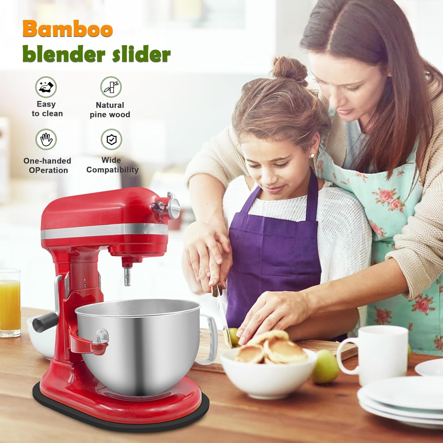 Bamboo Mixer Slider Compatible with Kitchen aid Bowl Lift 5-8 Qt Stand Mixer - Kitchen Countertop Storage Mover Sliding Caddy for Kitchen Aid 5-8 Qt Mixer (5-8 Qt - Black)