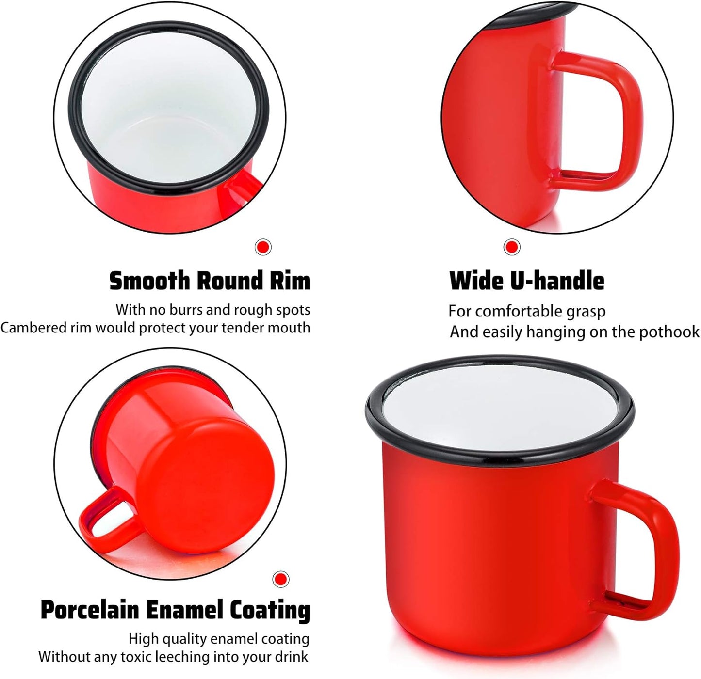 P&P CHEF Enamel Camping Coffee Mug Set of 6, Small Colored Mugs Cups for Family Gathering/Friend Party/Camping/Picnic/Fishing, Lightweight & Portable -12 Ounce, 350ML & Red