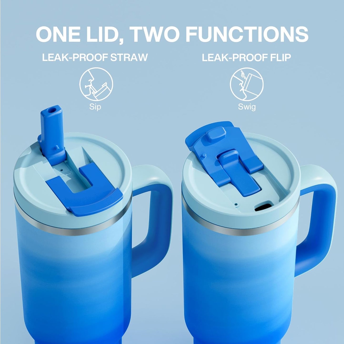 40 oz Tumbler with Handle and Straw: Stainless Steel Insulated Tumbler Keeps Cold for 24 Hours, Leakproof Travel Cup Fits in Cup Holder and BPA-Free, Sea