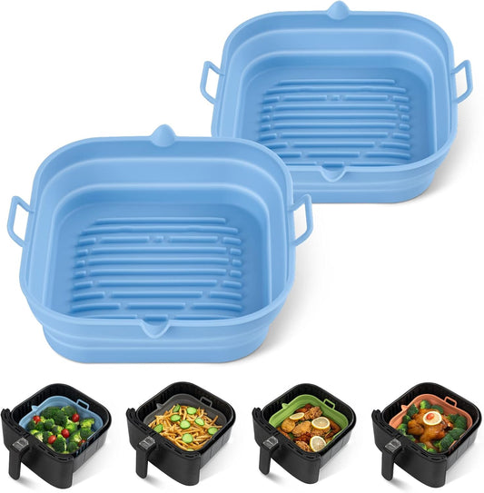 [2 Pack] Silicone Air Fryer Liners Square - Reusable Airfryer Silicone Basket - Easy to Clean Air Fryers Silicone Pot for 5.8 to 8 Qt Large Air Fryer Baking Tray Oven Accessories, 8.5 Inch