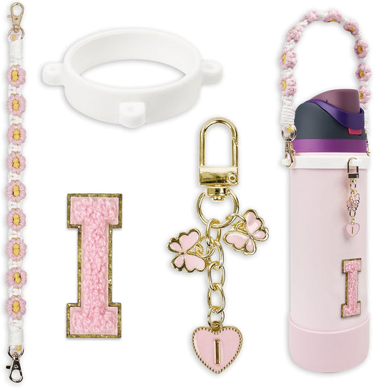 Cute Letter Charm Set Compatible with Owala Water Bottle 24 oz, 32 oz, 40 oz, Owala Kids, Owala Coffee Tumbler, Owala FreeSip – Includes Handle Strap, for Owala Accessories & Stanley Cup Accessories