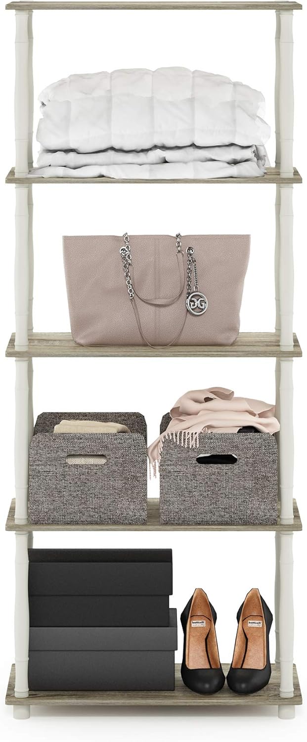 Furinno Turn-N-Tube 5-Tier Multipurpose Shelf / Display Rack / Storage Shelf / Bookshelf, Classic Tubes, Sonoma Oak/White