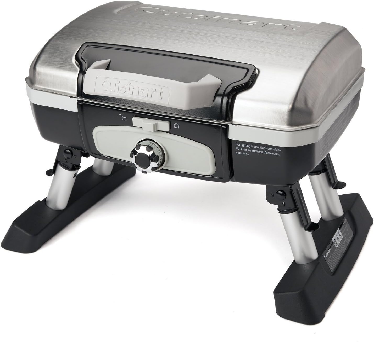 Cuisinart Petite Gourmet Portable Gas Grill, Compact Portable Grill Propane, 150 Sq. In. Cooking Surface, 5,500 BTU Burner Small Gas Grills for Camping, BBQ, Folding Legs and Carry Handles, Stainless