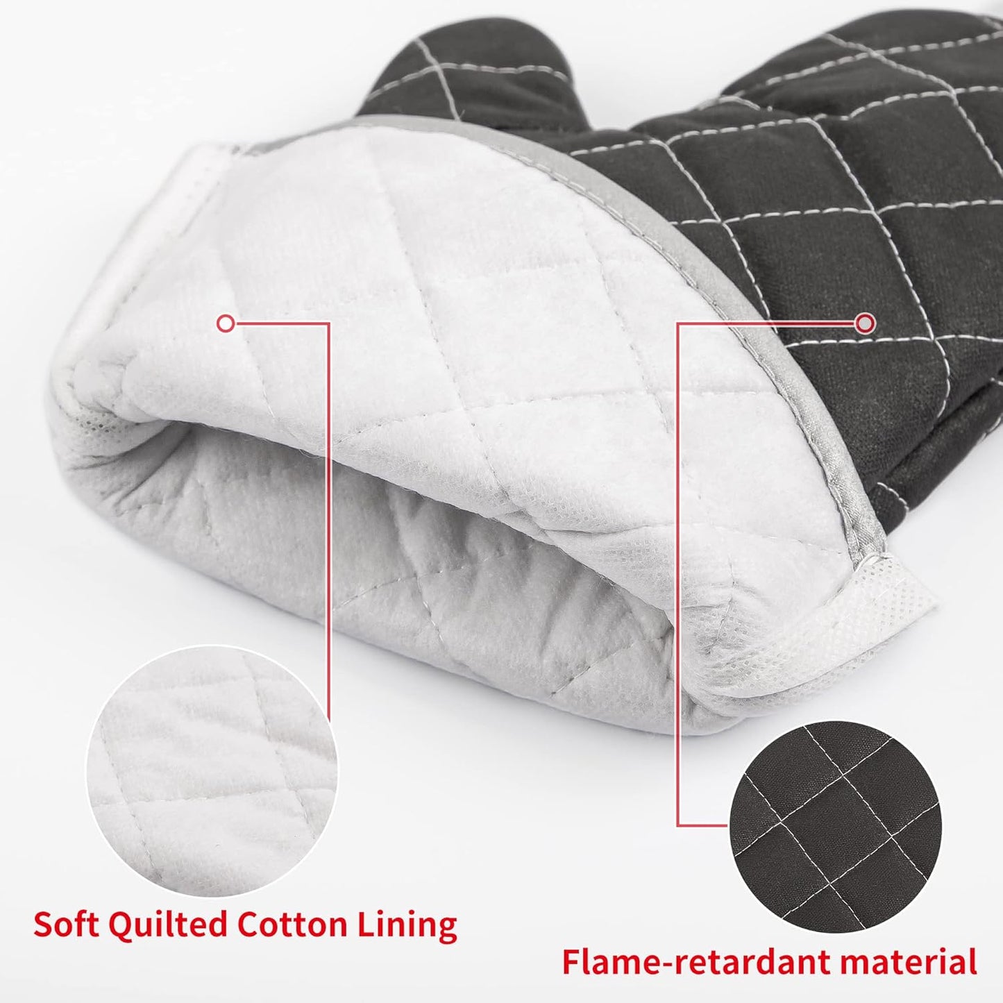 ARCLIBER Oven Mitts Heat Fire Resistant Oven Mitts 425 ° F, Quilted Terry Cloth Cotton Soft Lining Oven Gloves, Extra Long Kitchen Mittens for Cooking Baking