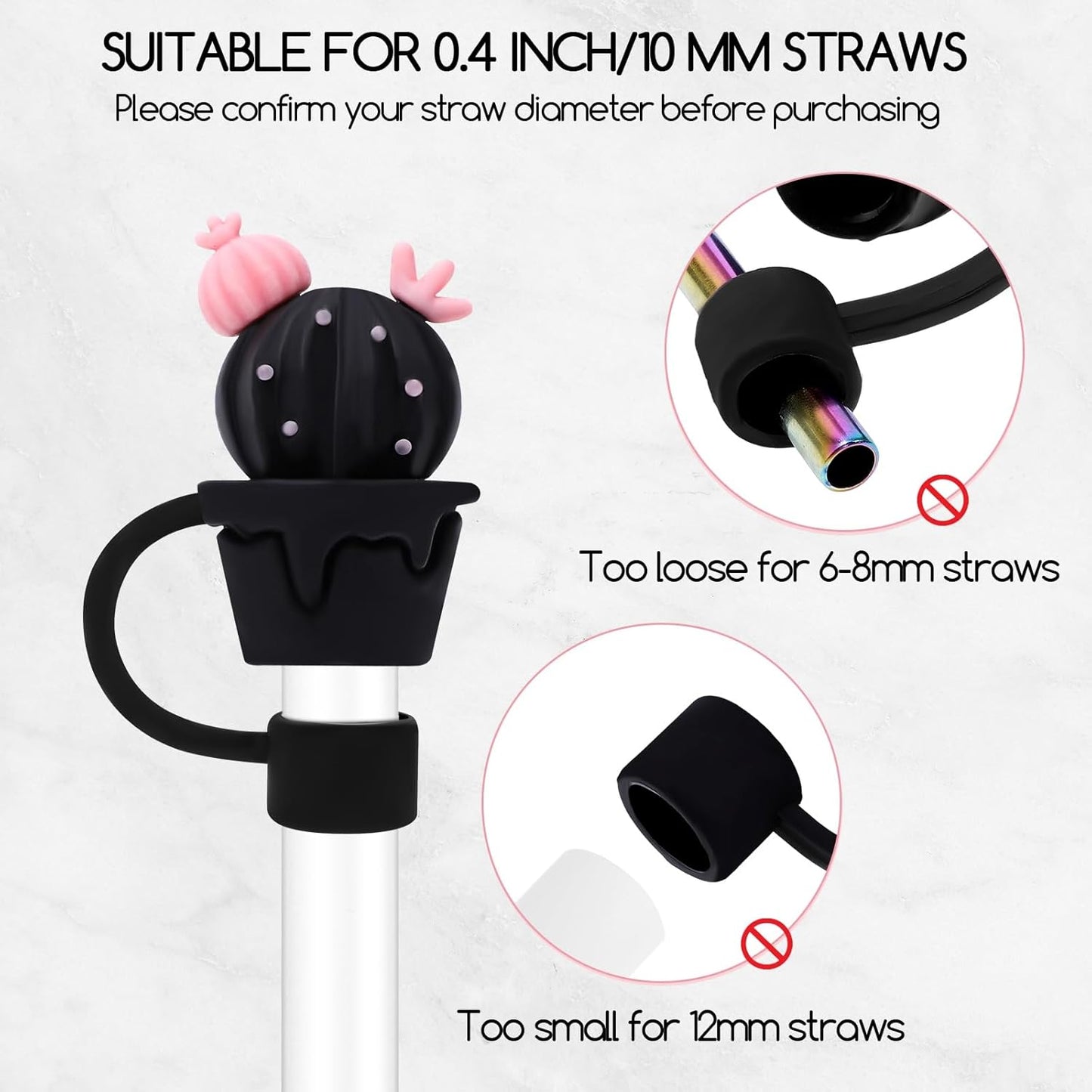 Black Straw Covers Cap for Stanley Cup, 8 Pcs Straw Toppers for Stanley 30&40 Oz Tumbler, Cute Straw Caps Reusable Straw Tips Protectors for 0.4 Inch/10 mm Stanley Cup Accessories