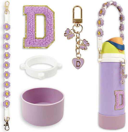 SITKOL Silicone Boot Cute Monogram Set Compatible with Owala Water Bottle 24 oz, 32 oz, 40 oz - Perfect Letter Owala Accessories for Owala Tumbler, Owala Free Sip, Pink Owala, Black Owala