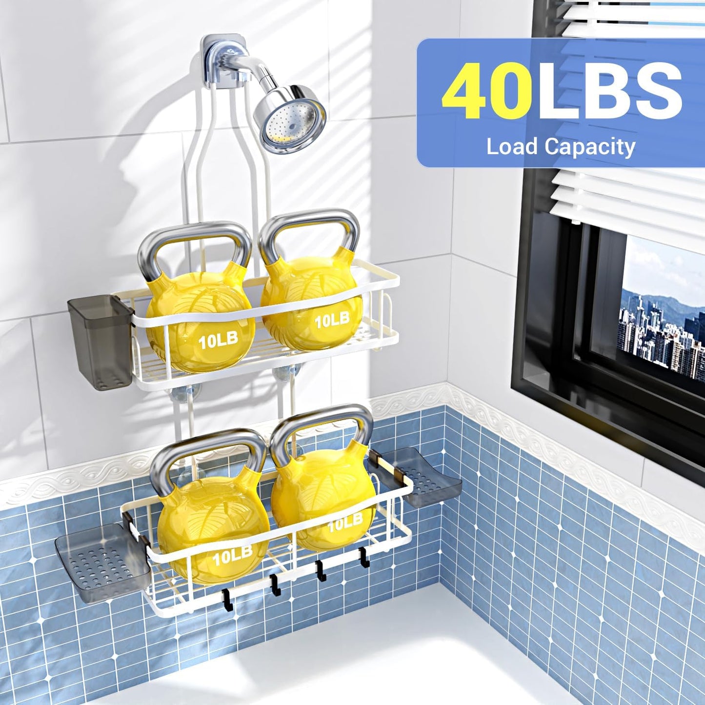 Hanging Shower Caddy Bathroom Organizer: Rustproof Shower Shelf Racks Over Shower Head - No Drilling Inside Bath Shower Rack Shelves Over Showerhead for Shampoo with Soap Holder White