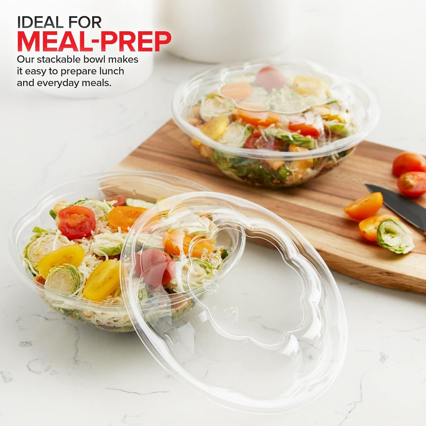 Stock Your Home 24oz Clear Plastic Salad Bowls with Lids Disposable (50 Pack) Small Takeout Container with Snap on Lid for Fruit Salads, Quinoa, Lunch and Meal Prep, Acai Bowl, To-Go Party Containers