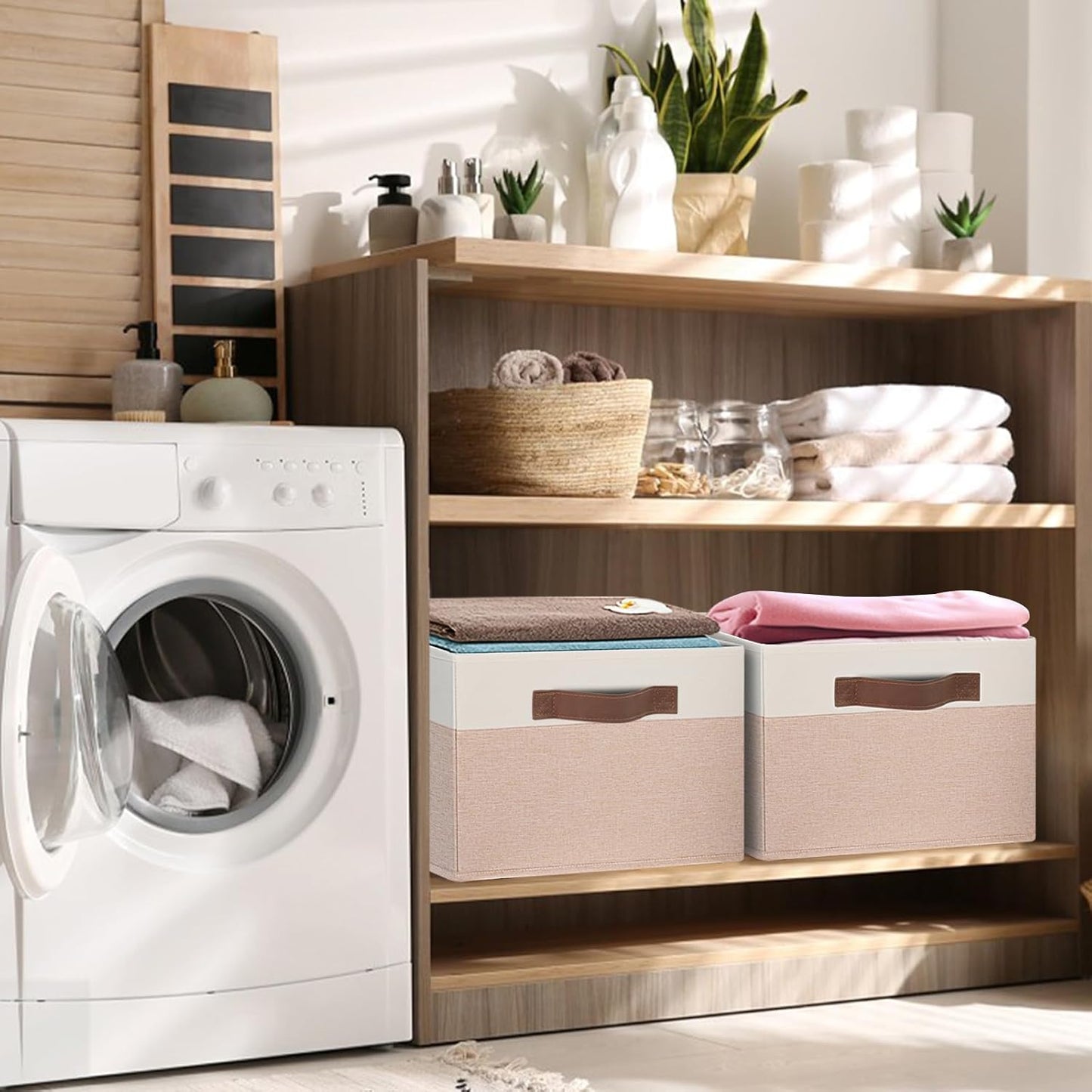 GhvyenntteS Large Fabric Storage Bins 6 Pack, 15x11x9.6 Inch Storage Baskets for Shelves, Foldable Closet Storage Bins for Shelves, Closet Organizers and Storage Boxes, Beige Yellow&White