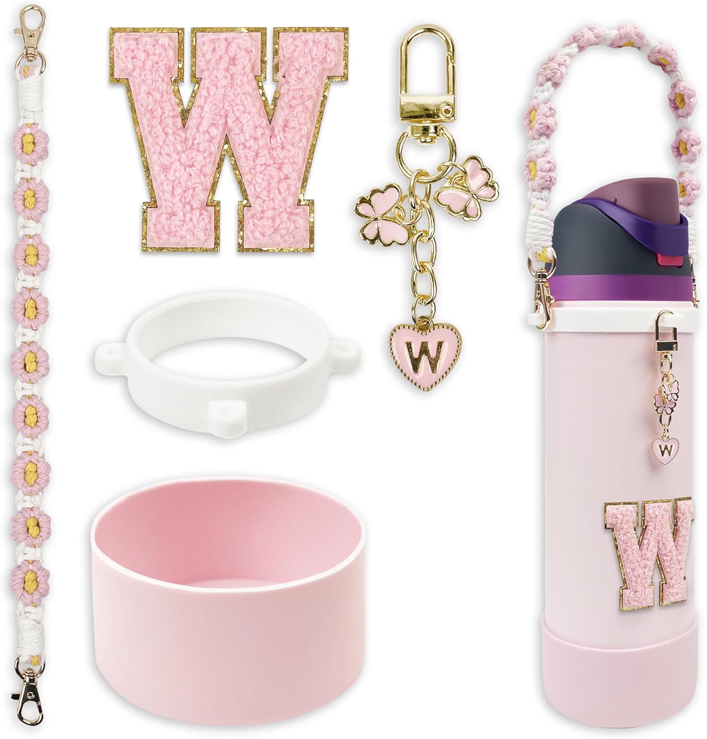 SITKOL Silicone Boot Cute Monogram Set Compatible with Owala Water Bottle 24 oz, 32 oz, 40 oz - Perfect Letter Owala Accessories for Owala Tumbler, Owala Free Sip, Pink Owala, Black Owala