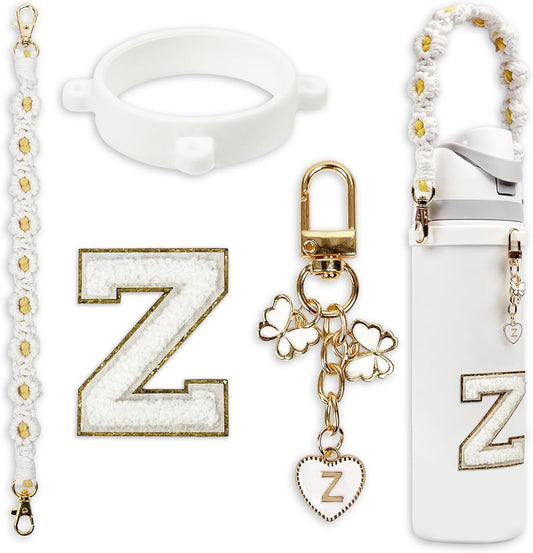 Cute Letter Charm Set Compatible with Owala Water Bottle 24 oz, 32 oz, 40 oz, Owala Kids, Owala Coffee Tumbler, Owala FreeSip – Includes Handle Strap, for Owala Accessories & Stanley Cup Accessories