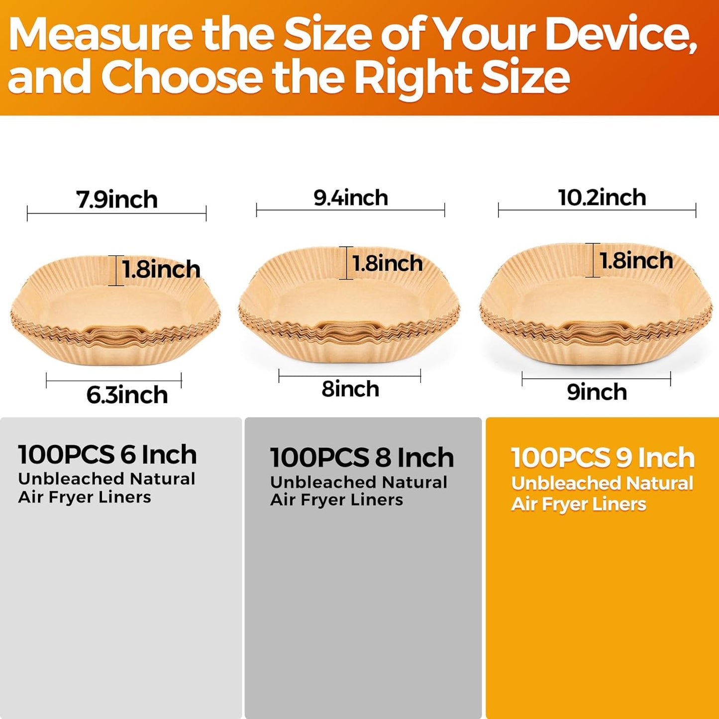 Vailnd Air Fryer Liners Disposable, 100Pcs 9 Inch Max Xl Large Cooker Airfryer Paper Liners, Oil Proof Parchment Sheets Square Basket Baking Liner for 8/10/11/12 QT Air Fryer Microwave