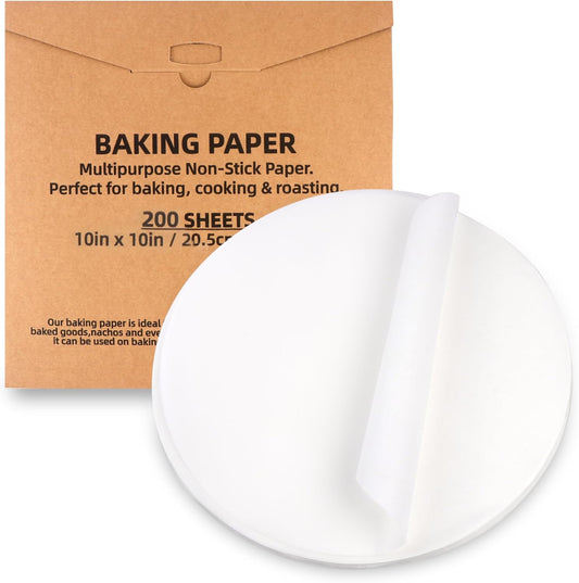 200 Pcs Parchment Paper Baking Sheets Round 10 Inch,Round Cake Pan Parchment liners,Baking Parchment Non-Stick Baking Parchment Paper Circles,Baking Air Fryer Steaming Bread Cup Cake(White-10")
