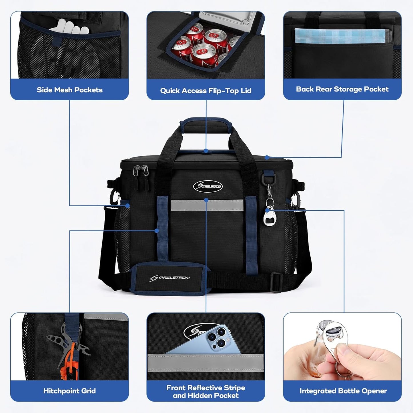 Maelstrom Collapsible Soft Cooler Bag, 24/30/60/75 Cans Beach Cooler, Ice Chest, Leakproof & Portable for Beach, Camping, Road Trips & Grocery Shopping