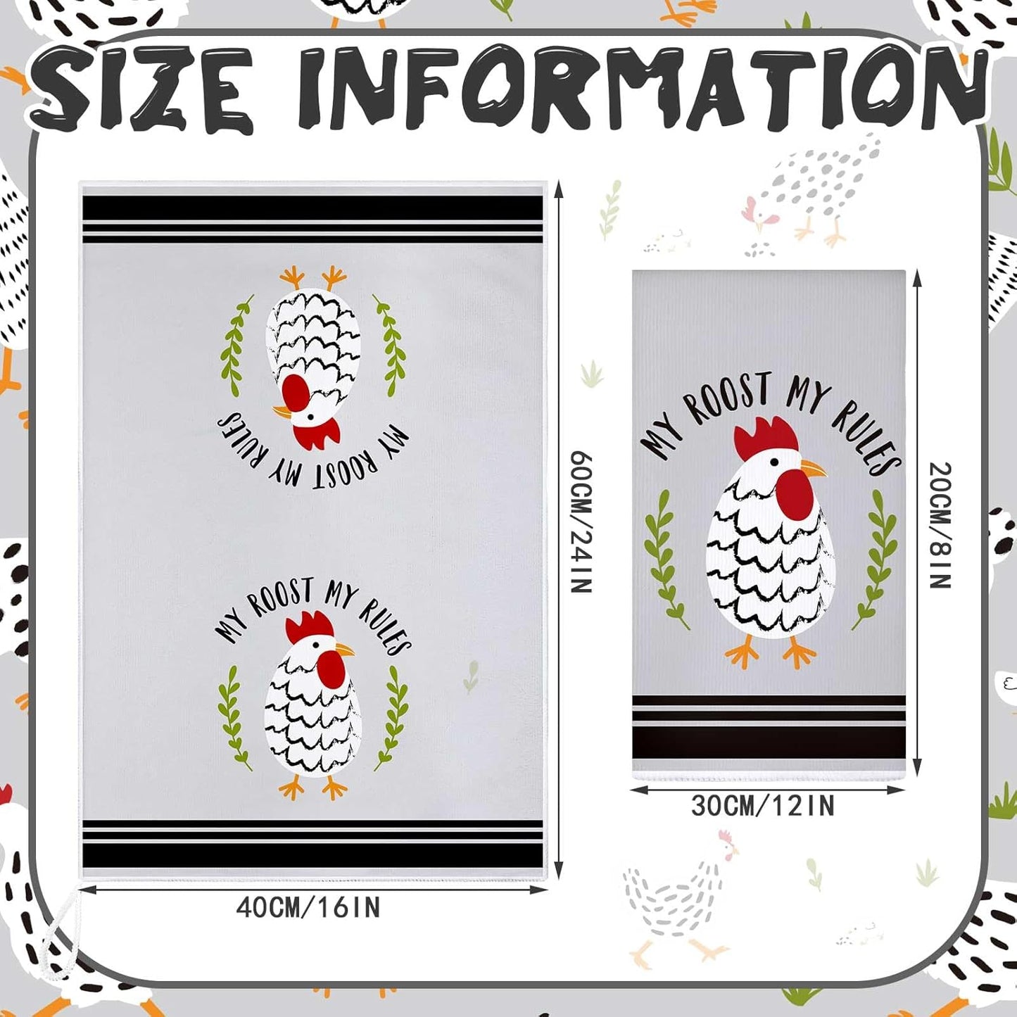 Boyiee Set of 6 Farm Chickens Kitchen Towels Farmhouse Absorbent Dish Tea Towels Rustic Country Rooster 24 x 16 Inches Gifts Chickens Hand Washcloth Gifts for Kitchen Bathroom Decorations