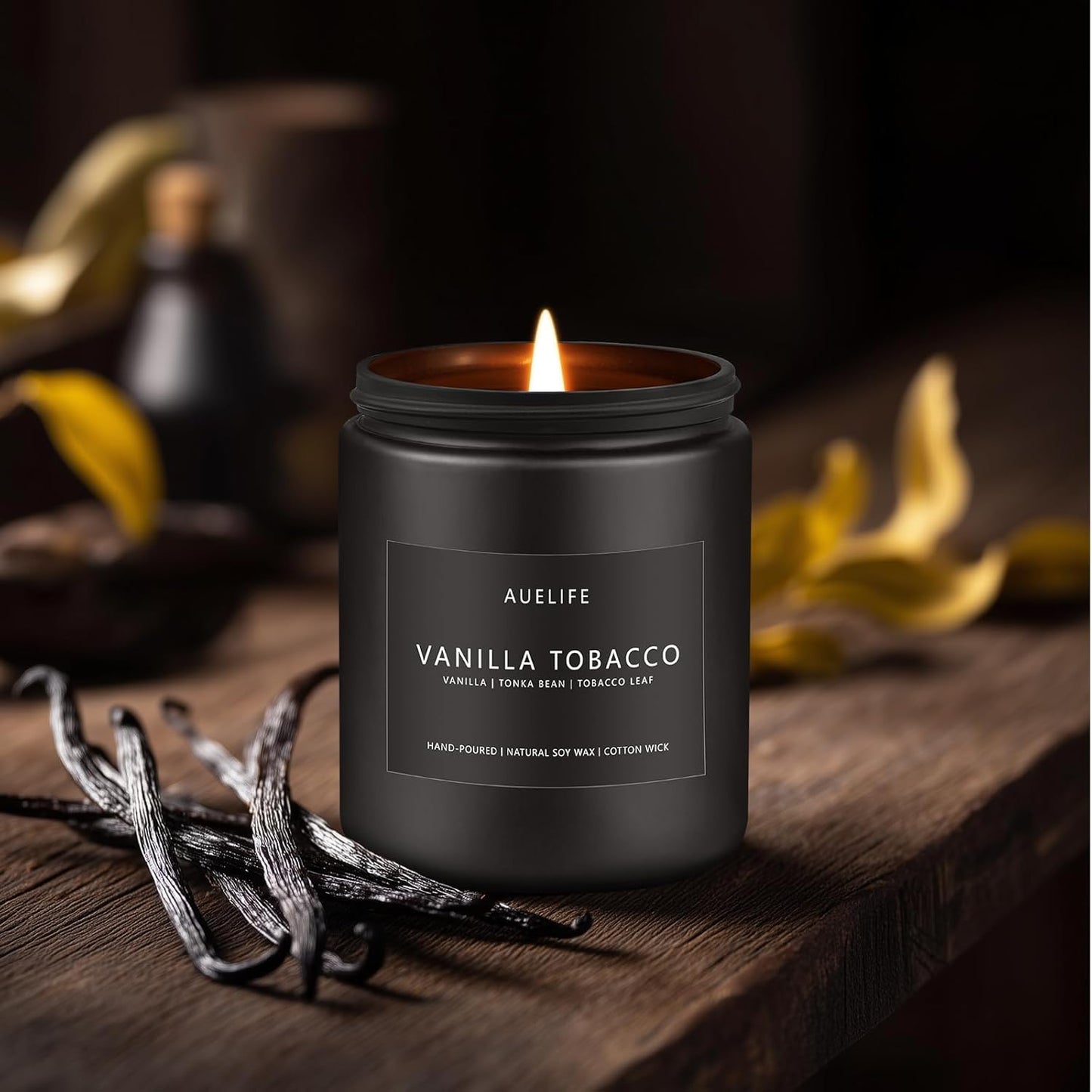 Vanilla Tobacco Candle for Men | Masculine Scented Soy Candles - Home Fragrance, Aromatherapy Gifts for Men - 7oz Black Jar, Long-Lasting Luxury Decor