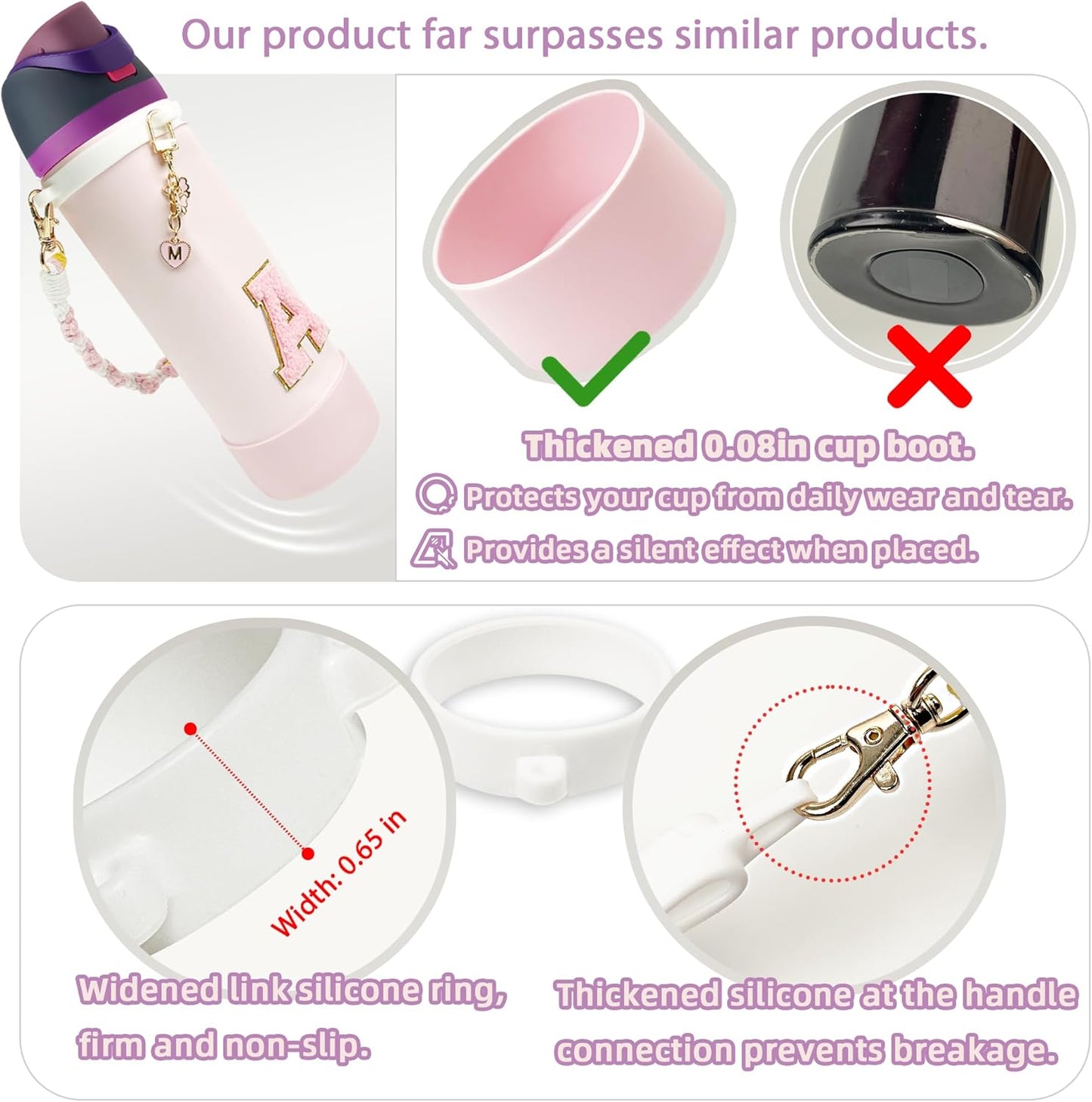 SITKOL Silicone Boot Cute Monogram Set Compatible with Owala Water Bottle 24 oz, 32 oz, 40 oz - Perfect Letter Owala Accessories for Owala Tumbler, Owala Free Sip, Pink Owala, Black Owala