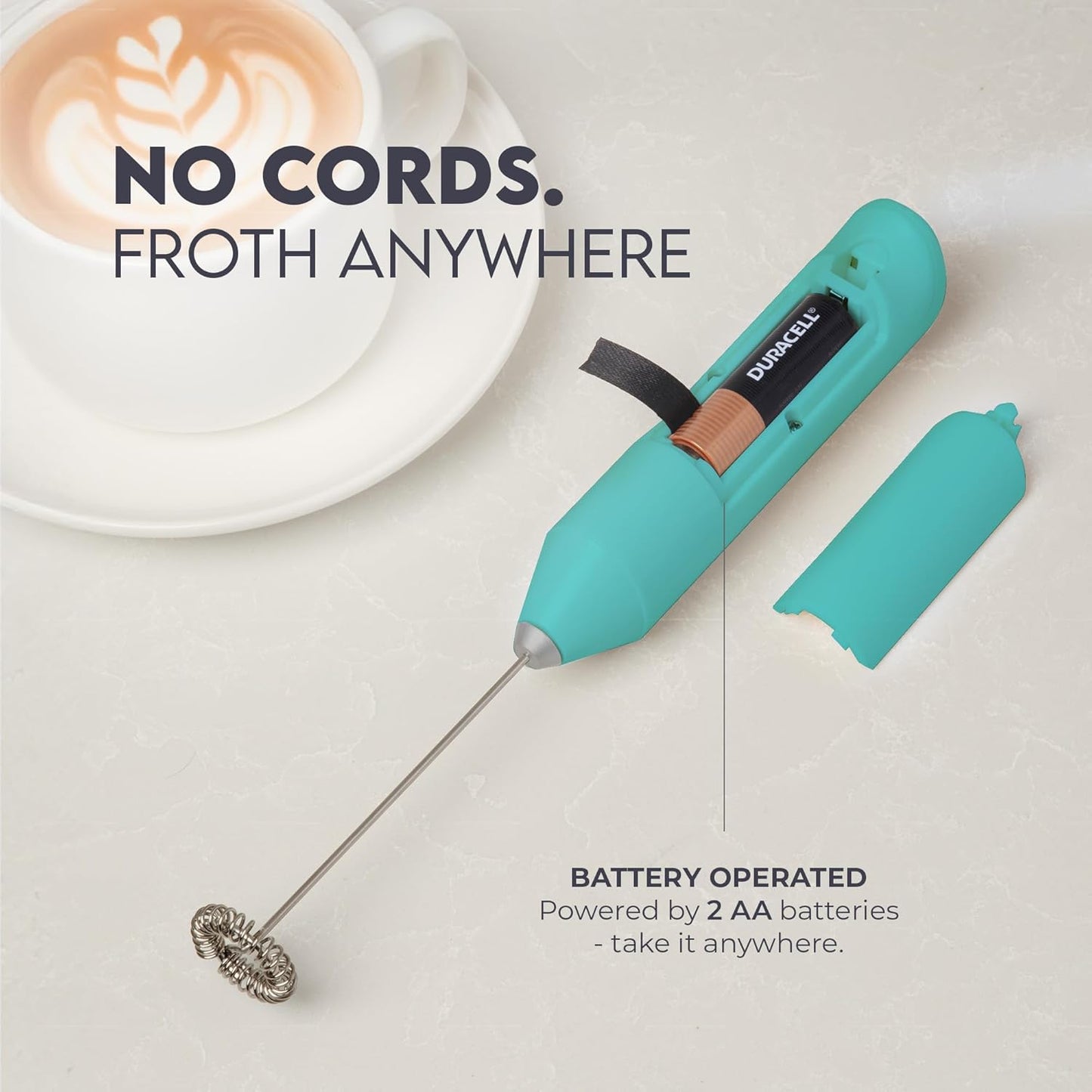 Zulay Kitchen Milk Frother Handheld with 2 Duracell AA Batteries – Electric Drink Mixer for Coffee, Lattes, Cappuccinos, Matcha & Hot Chocolate – Portable Foam Maker & Coffee Bar Accessory