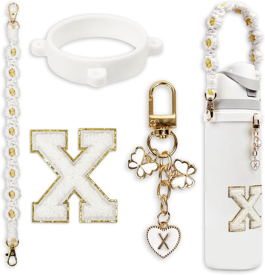 Cute Letter Charm Set Compatible with Owala Water Bottle 24 oz, 32 oz, 40 oz, Owala Kids, Owala Coffee Tumbler, Owala FreeSip – Includes Handle Strap, for Owala Accessories & Stanley Cup Accessories