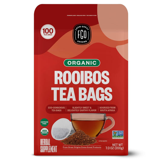 FGO Organic Rooibos Tea, 100 Count, Eco-Conscious Tea Bags, Caffeine Free, Packaging May Vary (Pack of 1)