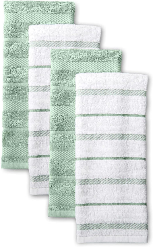 KitchenAid Albany Kitchen Towel 4-Pack Set, Pistachio/White, 16"x26"