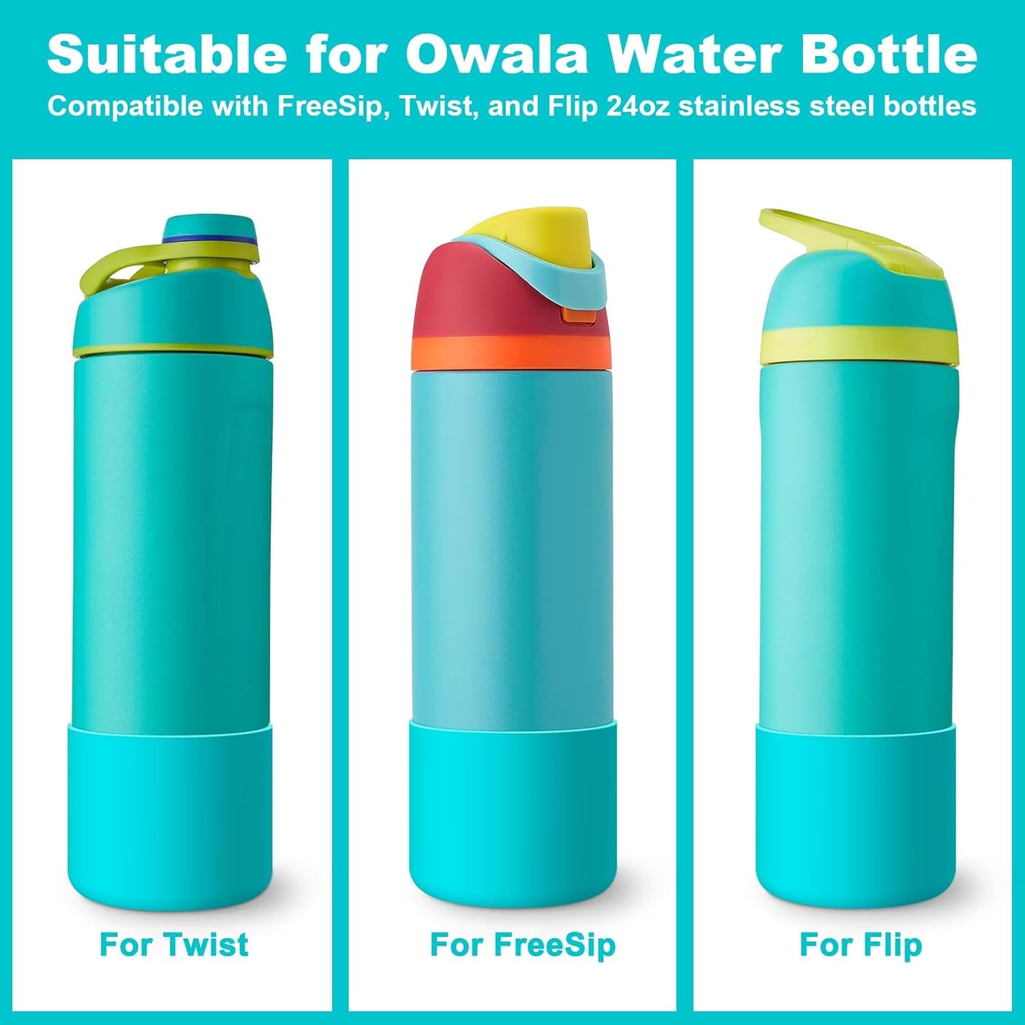 2PCS Silicone Water Bottle Boot for Owala 24oz 32oz 40oz, Protective Bottom Bumper Anti-Slip Sleeve for FreeSip, Twist, and Flip Stainless Steel Bottles, Dishwasher Safe and BPA Free