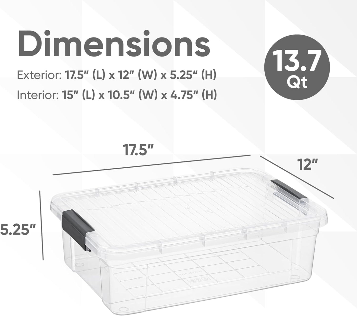 Superio 13.7 Qt Clear Plastic Storage Bins with Lids and Latches, Organizing Containers, Stackable Plastic Bin for Home, Garage, School, and Office