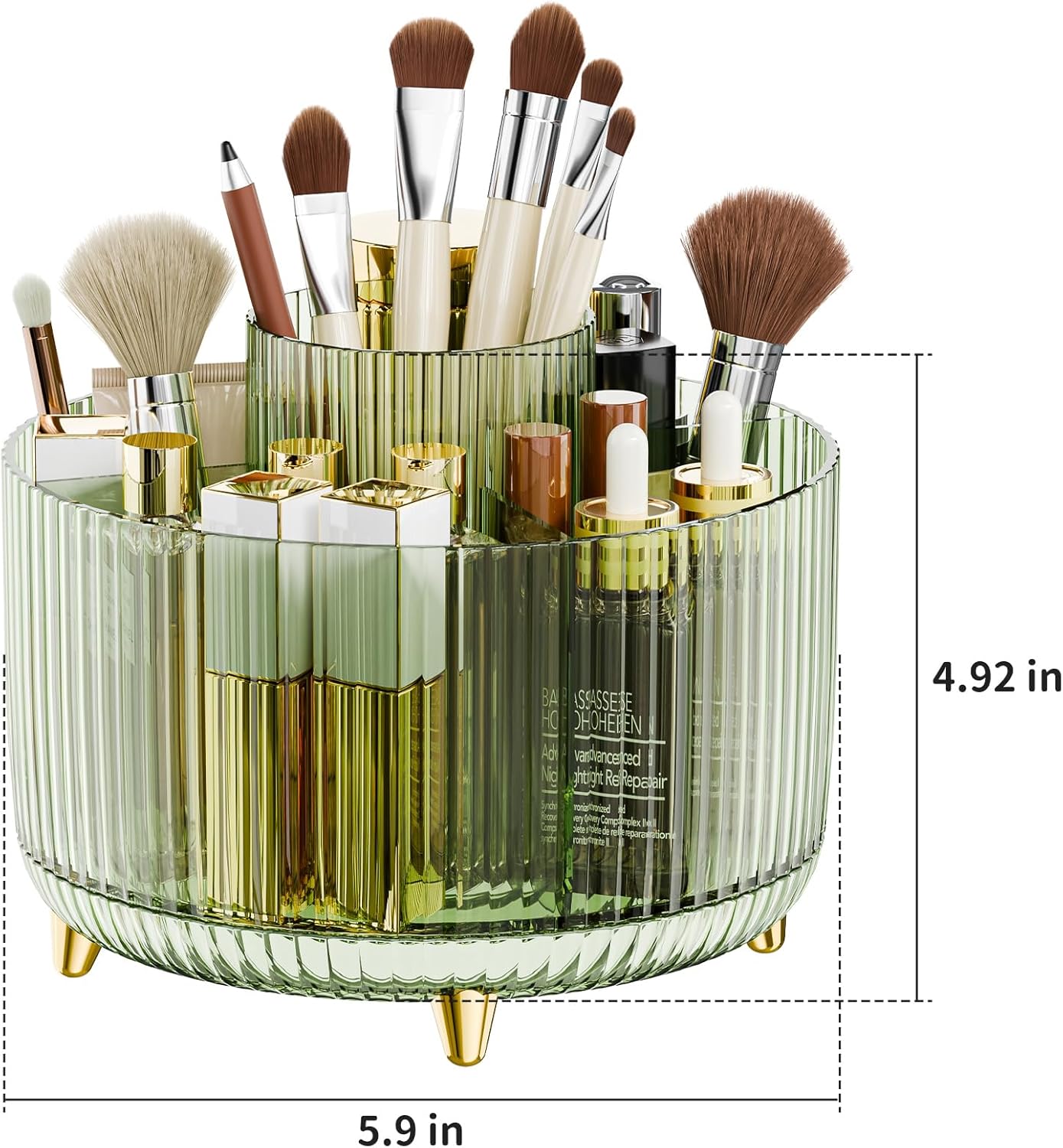 360° Rotate Makeup Brush Holder Organizer, Makeup Organizers Countertop, Makeup organization and Skincare Storage for Vanity, Desktop, Bathroom (Clear Green)