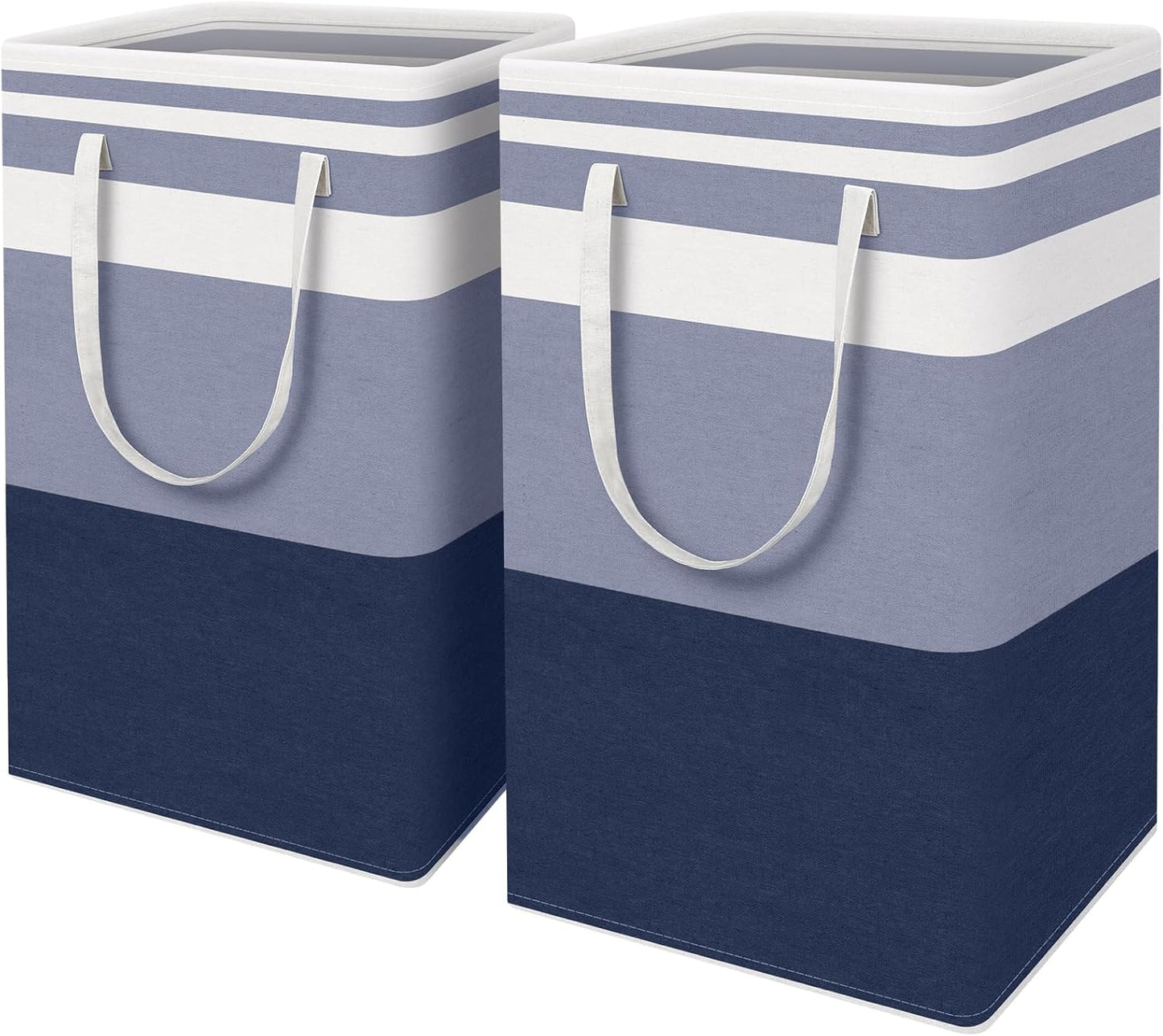 HomeHacks 2-Pack Large Laundry Basket, Waterproof, Freestanding Laundry Hamper, Collapsible Tall Clothes Hamper with Extended Handles for Clothes Toys in the Dorm and Family (Blue, 88L)